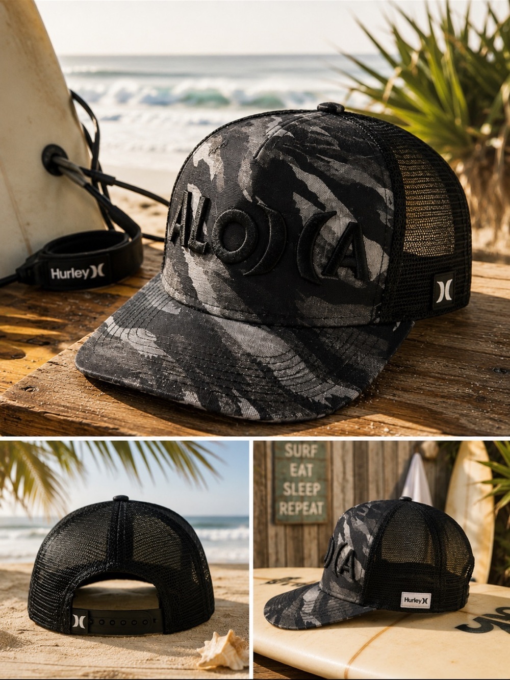 Hurley Black Mesh Trucker Cap with White Label